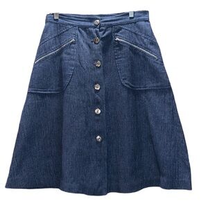 Vintage Blue Knee High Skirt with Kemington Express 20 GA Silver Buttons Medium